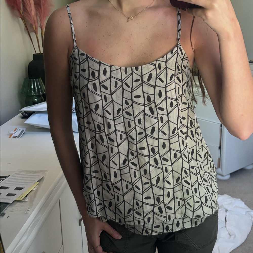 Printed Beige and Black Spaghetti Strap Top